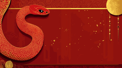 Obraz premium Chinese new year 2025 year of the Snake banner template. Red Snake illustration and design. Red traditional Chinese vector designs with snakes. Lunar new year concept, geometric modern vector design
