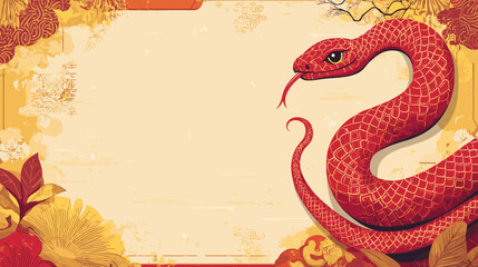 Chinese new year 2025 year of the Snake banner template. Red Snake illustration and design. Red traditional Chinese vector designs with snakes. Lunar new year concept, geometric modern vector design