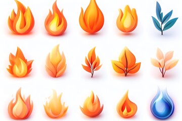 Vibrant 3D Cartoon Style Flame  Icon  and Object Collection on Transparent Background