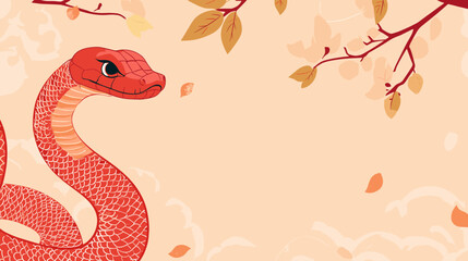 Obraz premium Chinese new year 2025 year of the Snake banner template. Red Snake illustration and design. Red traditional Chinese vector designs with snakes. Lunar new year concept, geometric modern vector design