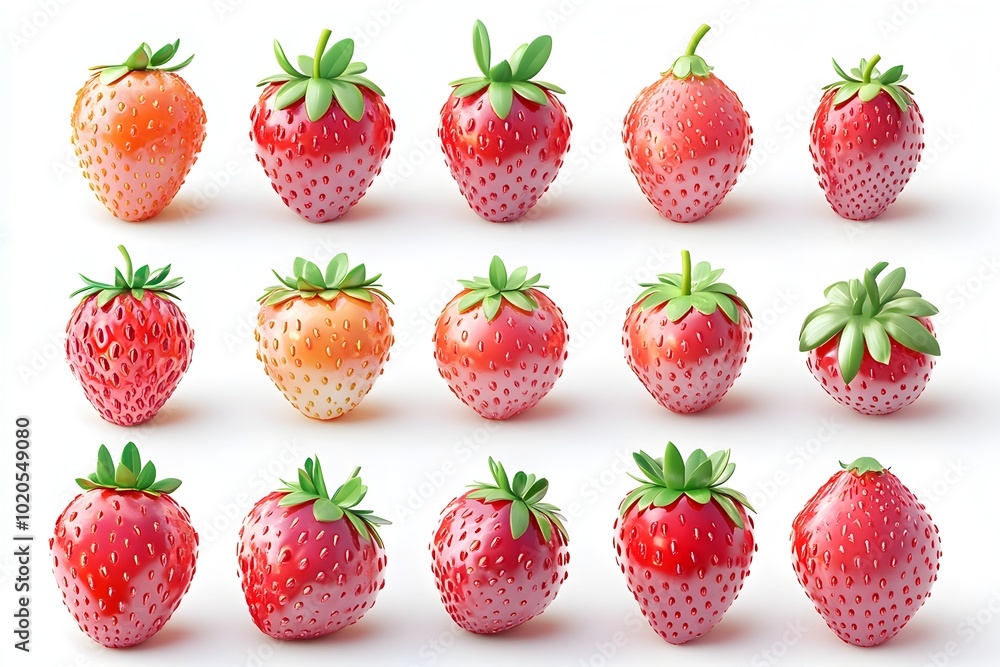Aufkleber vibrant strawberry 3d icons and objects collection in minimal cartoon style on transparent