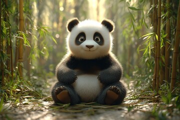 Obraz premium Adorable Panda Bear in Bamboo Grove
