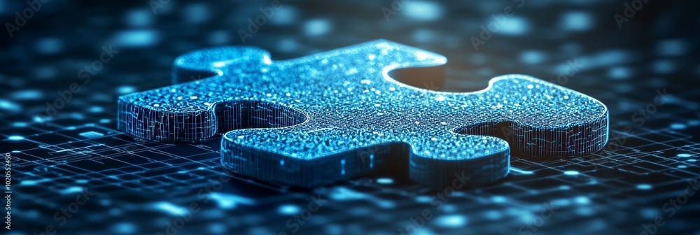 Aufkleber digital puzzle piece on circuit board concept of technology, innovation and problem solving