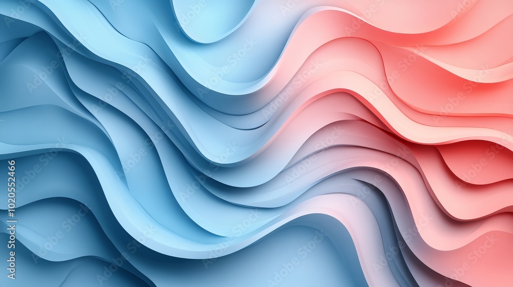 Poster abstract gradient waves pattern background 3d render soft blue pink flow liquid ripples texture