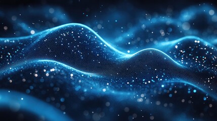 Abstract Blue Wave with Glowing Particles