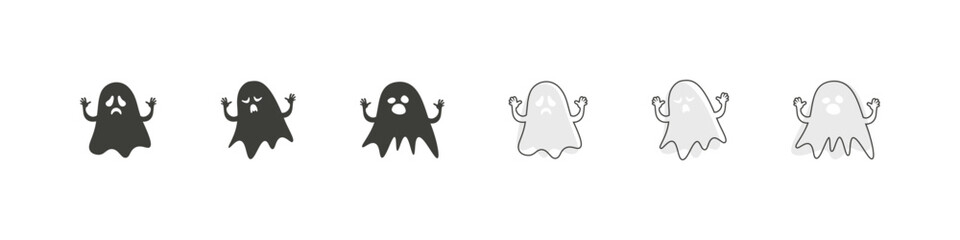 Ghost Cartoon Vector Icons Set. Cartoon ghosts in various expressions and poses