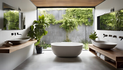 Fototapeta premium Tranquil Modern Spa with Minimalist Design and Serene Garden Views