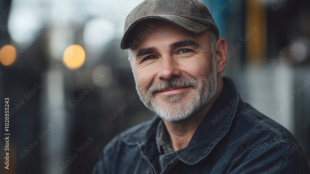 Poster experienced and skilled industrial worker smiling at the camera in a factory environment showcasing 