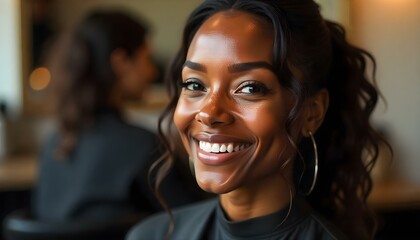 Black woman in a hairdresser having her hair cut