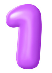 3D 1 png number sticker, purple balloon texture, transparent background