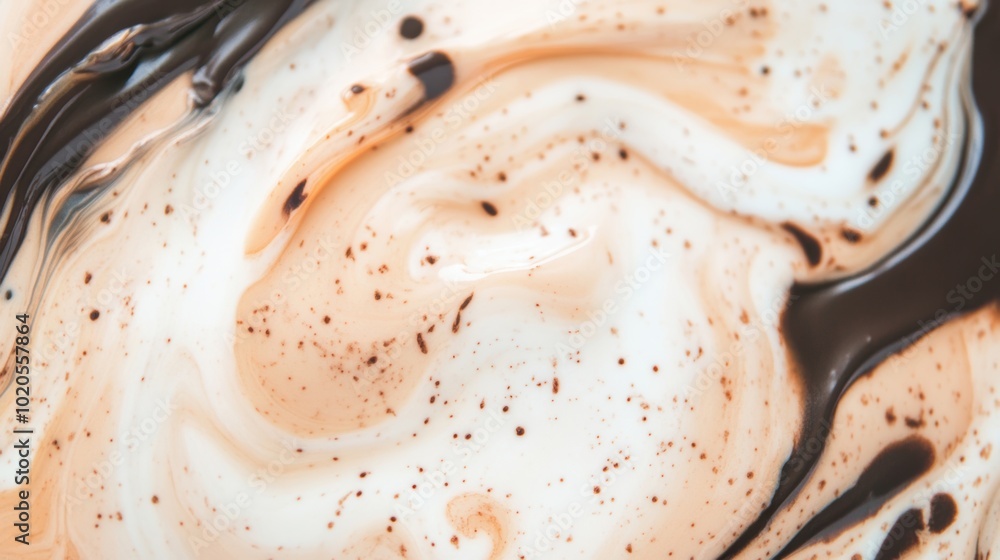 Poster swirling patterns of melted chocolate blend seamlessly with creamy tones, creating an enticing abstr