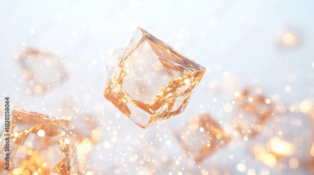 Aufkleber golden-hued crystalline structures float delicately, reflecting light and creating an enchanting atm