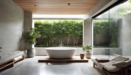 Tranquil Modern Spa with Minimalist Design and Serene Garden Views