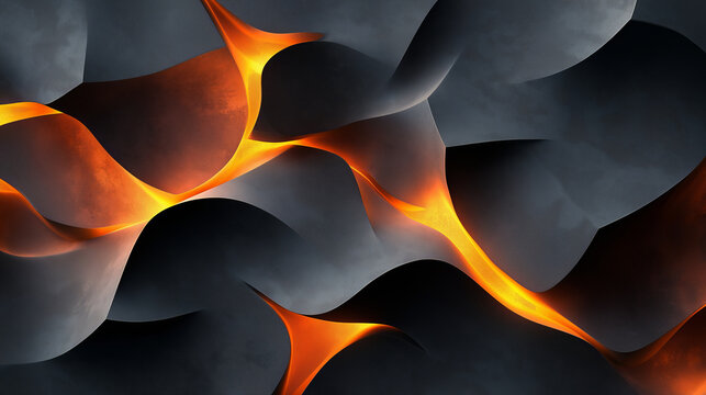 Mesmerizing abstract texture with flowing dark shapes and vibrant orange highlights in motion