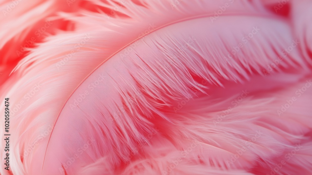 Poster delicate soft pink feathers lie gracefully on a surface, showcasing their fine textures and adding a