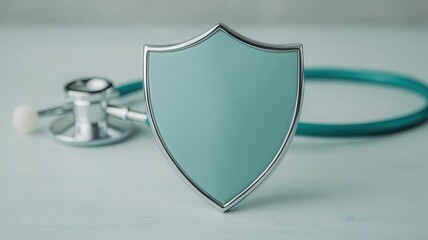 Healthcare logo with a shield and stethoscope, highlighting preventative care and medical strength, shield drug, preventative care