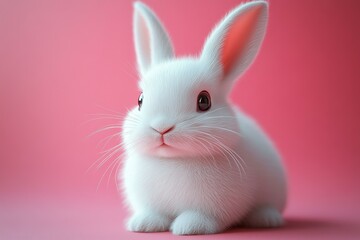 Obraz premium Adorable White Bunny on Pink Background