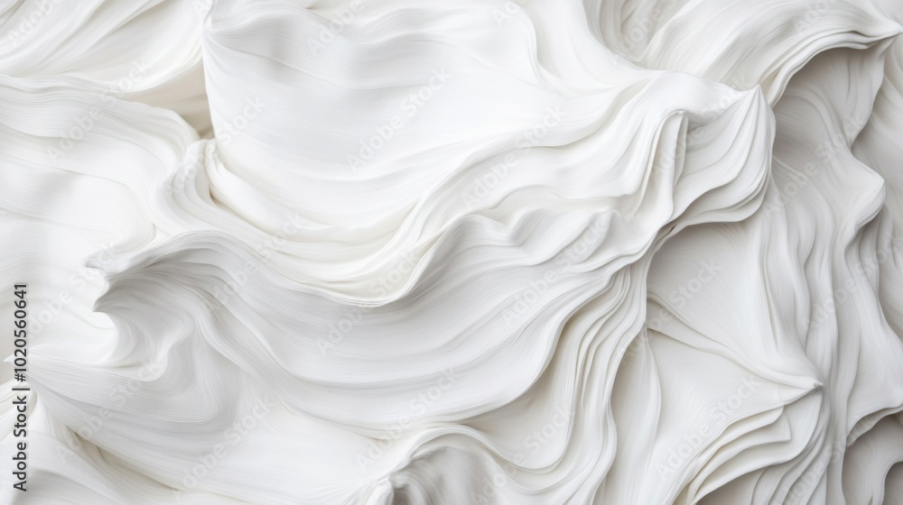 Poster a dynamic arrangement of white wavy layers creates an abstract texture with flowing lines and soft t