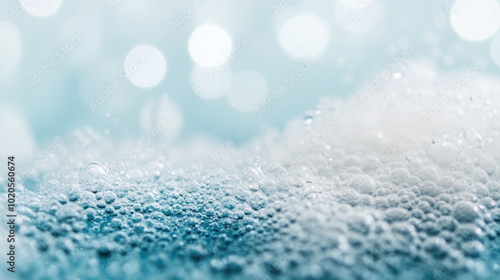 Poster bubbles form and sparkle as soap is washed away under a gentle stream of water, creating a refreshin