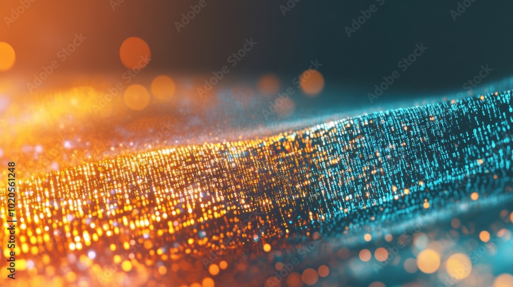 Aufkleber this digital interface features a dynamic data stream glowing in blue and orange hues, creating a se
