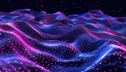 Obraz premium Abstract Wavy Landscape with Glowing Dots