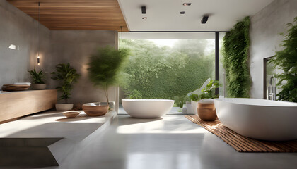 Fototapeta premium Tranquil Modern Spa with Minimalist Design and Serene Garden Views