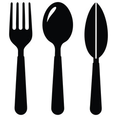 set of fork spoon and knife graphic symbols black