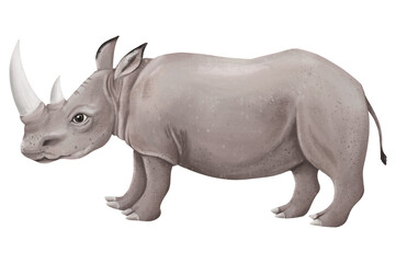 Obraz premium Rhino png sticker, cute animal illustration, transparent background