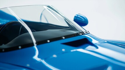 close up of the windscreen on race car, photographed in white studio space