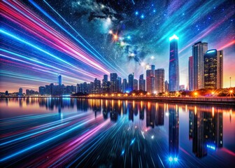 Fototapeta premium Awe-inspiring night photography showcases urban landscapes, highlighting their enchanting allure and vibrant colors, drawing viewers into a mesmerizing nighttime world.