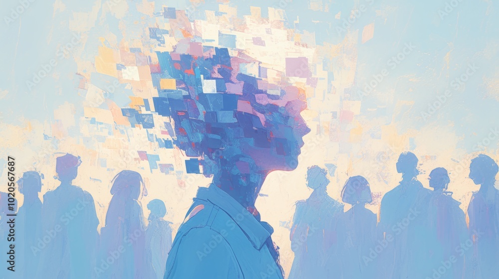 Poster abstract silhouette with colorful pixelated abstract elements