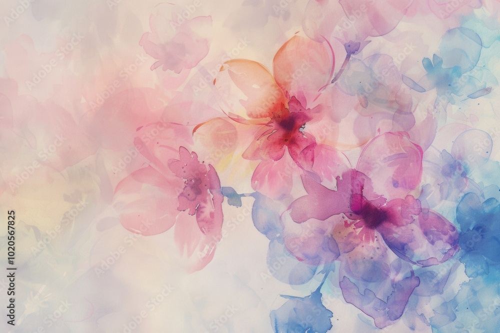 Sticker Delicate watercolor flowers in soft tones fill the canvas, evoking a tranquil feeling and inspiring creativity in any setting. Generative AI