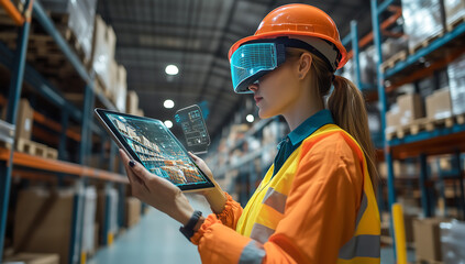 Warehouse Worker Using Tablet and Augmented Reality Tools for Inventory Management