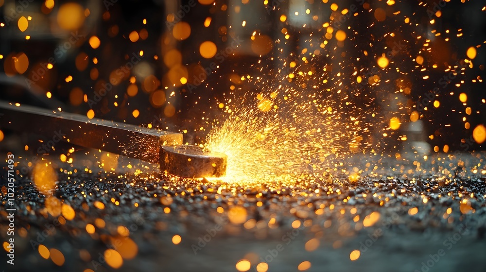 Aufkleber fiery sparks and bright flashes of light bursting forth from intense industrial welding and grinding