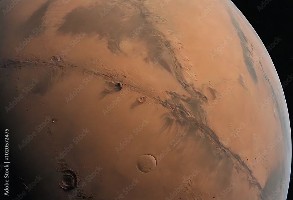 Sticker a reddish planet, likely mars, with a smaller object orbiting it. the planet's surface is covered in