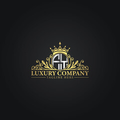 Luxury Crown Logo with Elegant Flourishes and Monogram