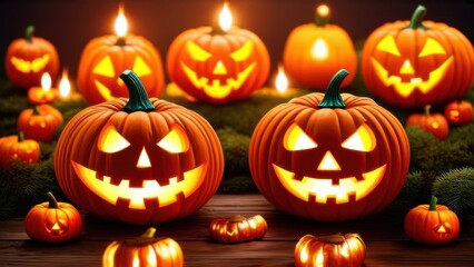 Halloween event background with charming upscale pumpkins. Premium illustration for banners, posters, greetings and Halloween celebrations