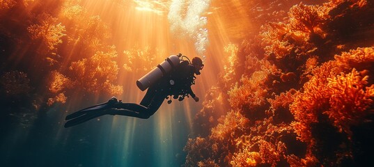 Obraz premium Scuba Diving in the Coral Reef