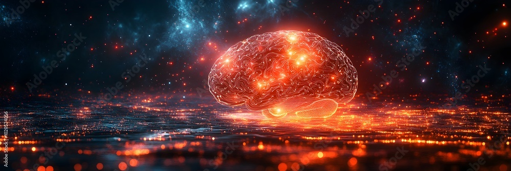 Fototapete Futuristic communication industry elevated and empowered by cutting-edge brain-computer interface technology,enabling seamless of human and digital intelligence for enhanced connectivity,productivity.