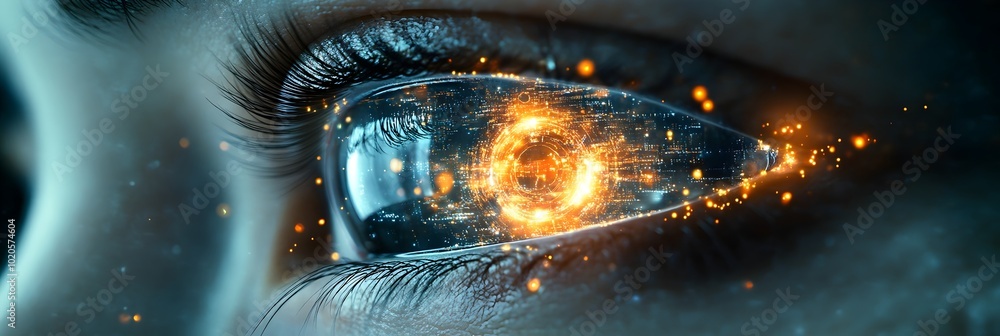 Poster futuristic digital eye with glowing energy and sci-fi concept. surreal,abstract,and mysterious visua