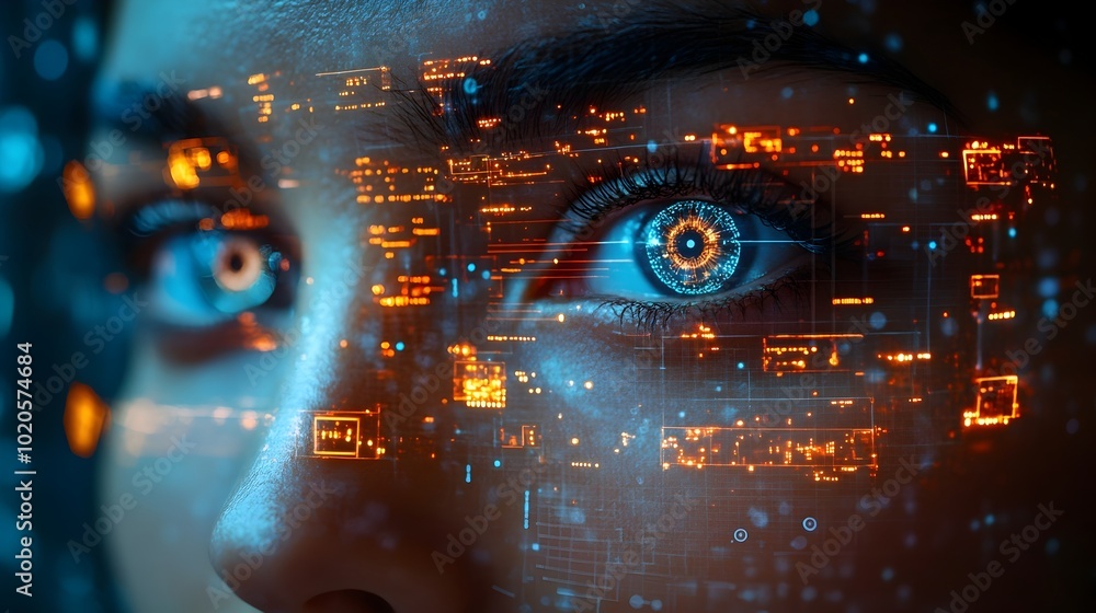 Leinwandbilder Futuristic digital eye-like system monitoring intelligent data analytics and machine learning algorithms. Abstract conceptual of intelligence,and inspired future.