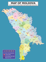 Obraz premium European Country Geography Political map. Political map of country with capital, province or state capital, major cities and town.