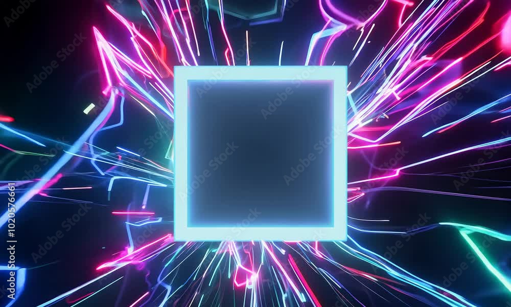 Poster abstract neon square with dynamic lines for energetic visual.