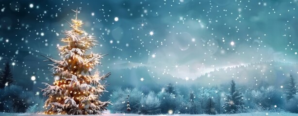 postal navidad árbol navidad nevado noche