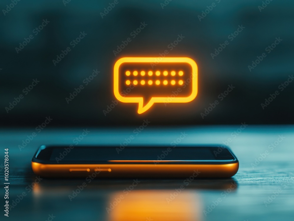 Poster a smartphone with a glowing chat bubble symbol, representing modern communication and messaging tech