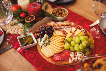 Food plate at Christmas dinner table setting