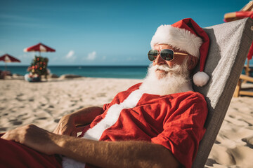 Generated with AI portrait of funny Santa Claus on summer vacation