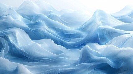 Obraz premium Tranquil Blue and White Wave Pattern on Gradient Background - Minimalist Digital Illustration for Relaxing Desktop Wallpaper