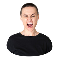 Tomboy png shouting sticker, non-binary person transparent background