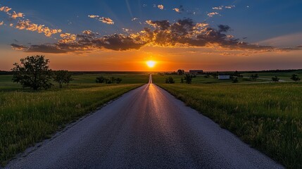sunset over the road
